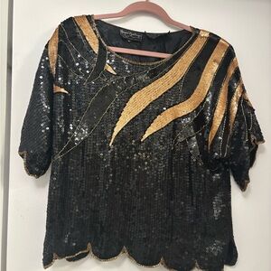 Vintage Indian Royal Feelings black and gold sequin silk blouse.